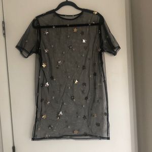 Mesh Shirt Dress Sequin Stars